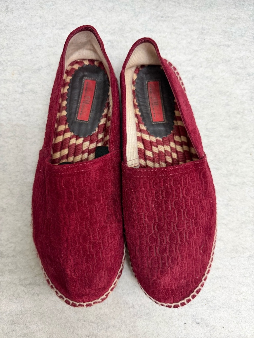 CAROLINA HERRERA Carolina Herrera Burgundy Suede Monogram Espadrilles